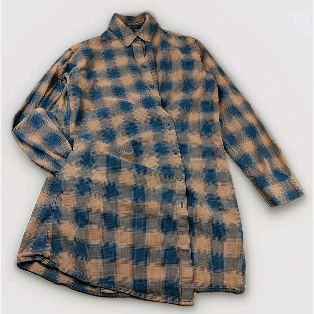 AllSaints Braxon Assymetrical Rust Orange & Black Plaid 2 Pkt Shirt Dress Size 2